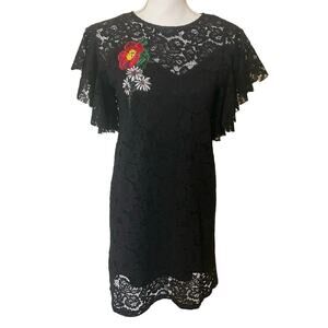 Zara Trafaluc Black Rose Embroidery Dress Medium